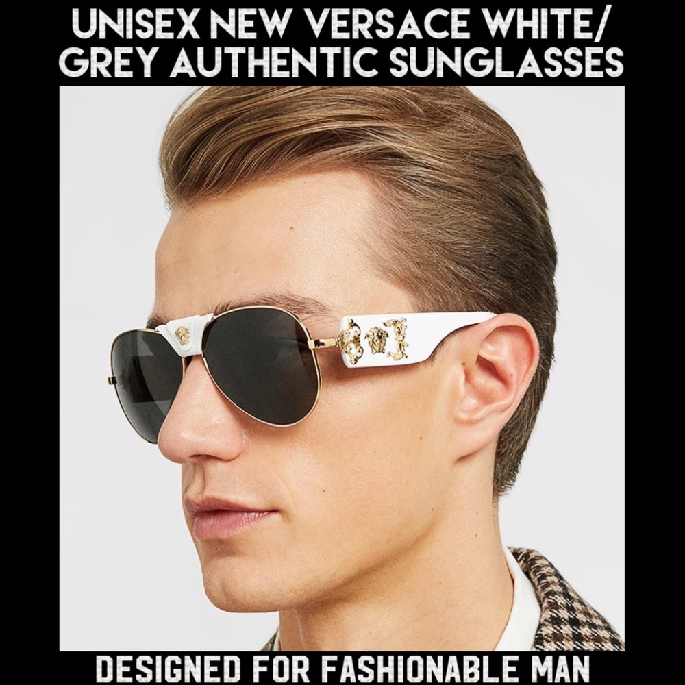 Unisex Authentic Versace Medusa Head Aviator Gold White and Gray Sunglasses NWT - Picture 8 of 15